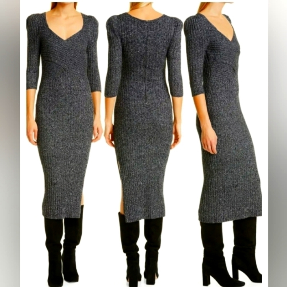 Ted Baker London Black & White Sweetheart Ribbed Knit Midi Dress - Size 14